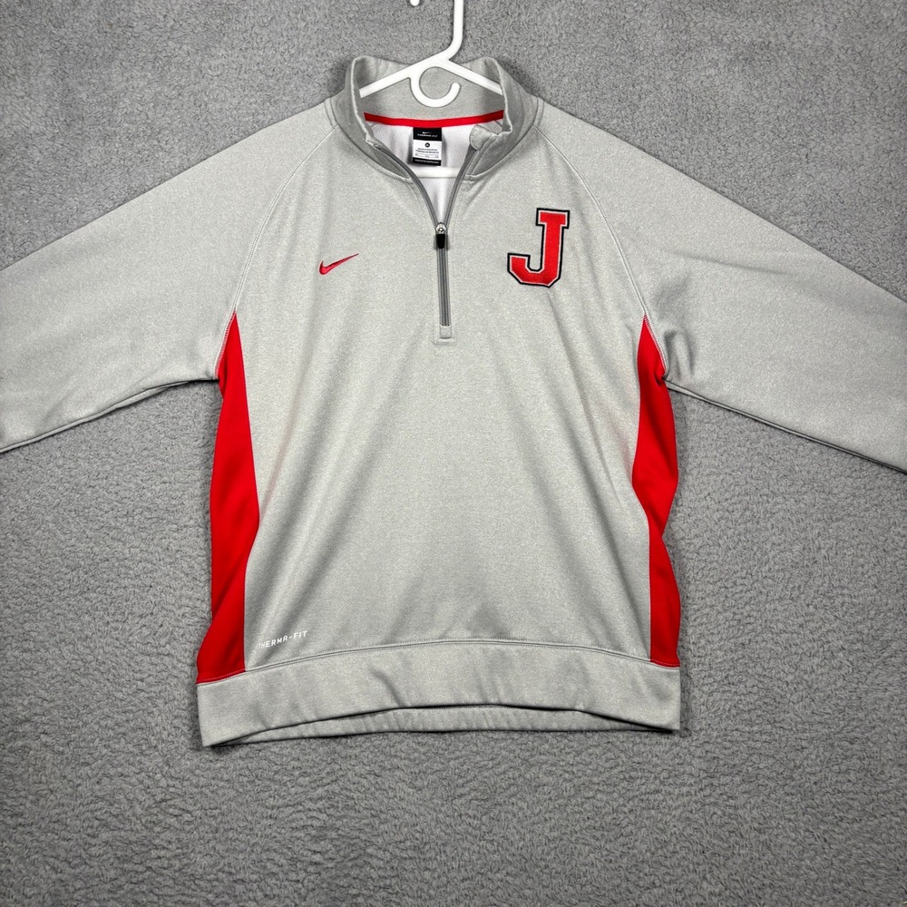 Nike Therma-FIT Mens XL Quarter Zip Pullover Grey Red Performance Sweatshirt